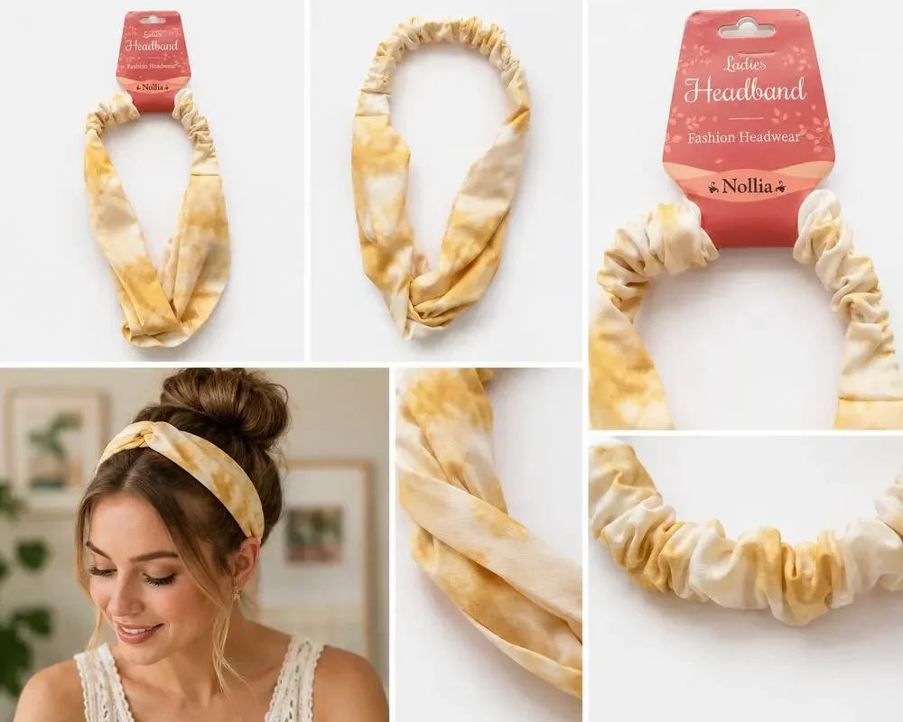 Nollia Ladies Yellow & Cream Tie-Dye Fashion Headband